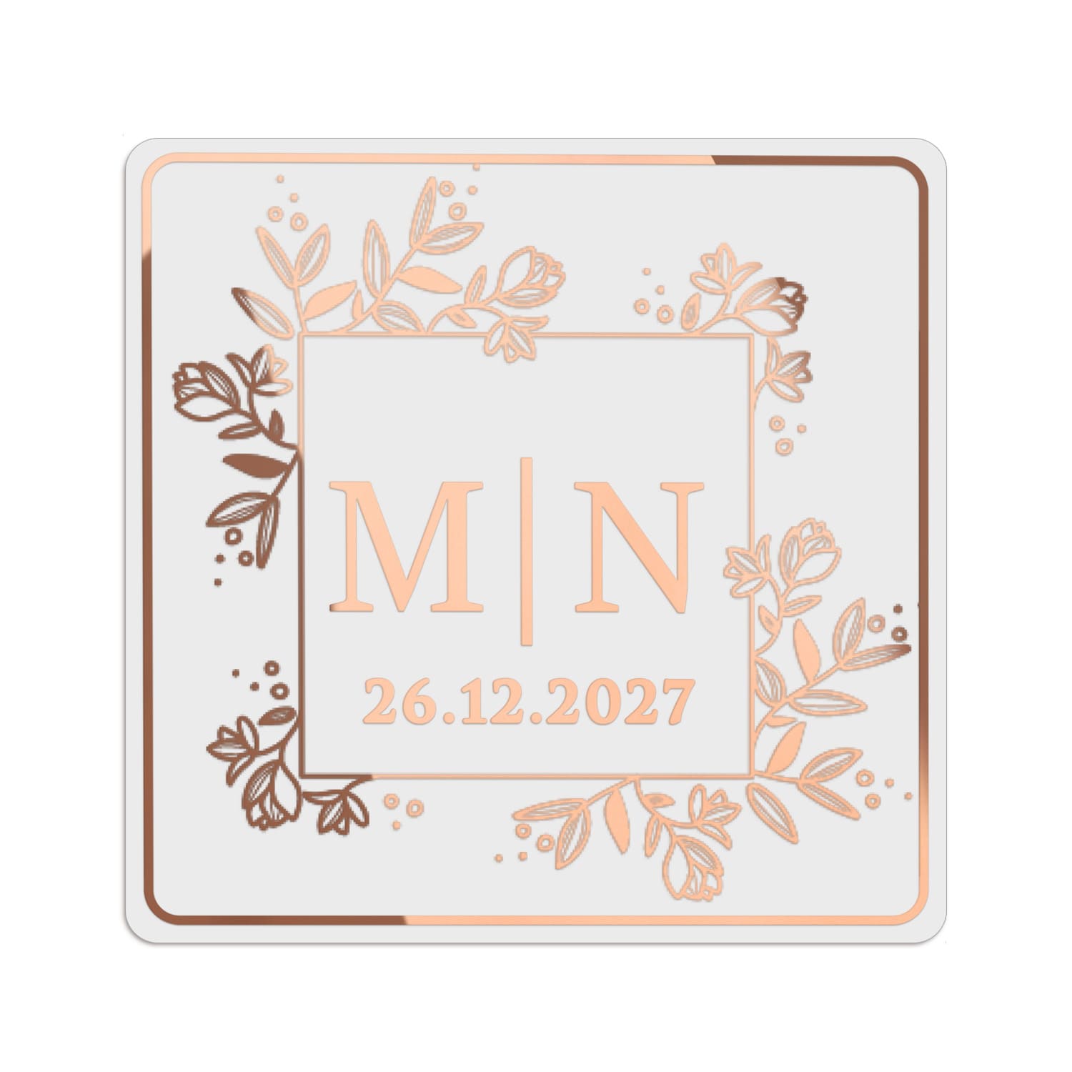 Monogram Leaves Frame Clear Wedding Label