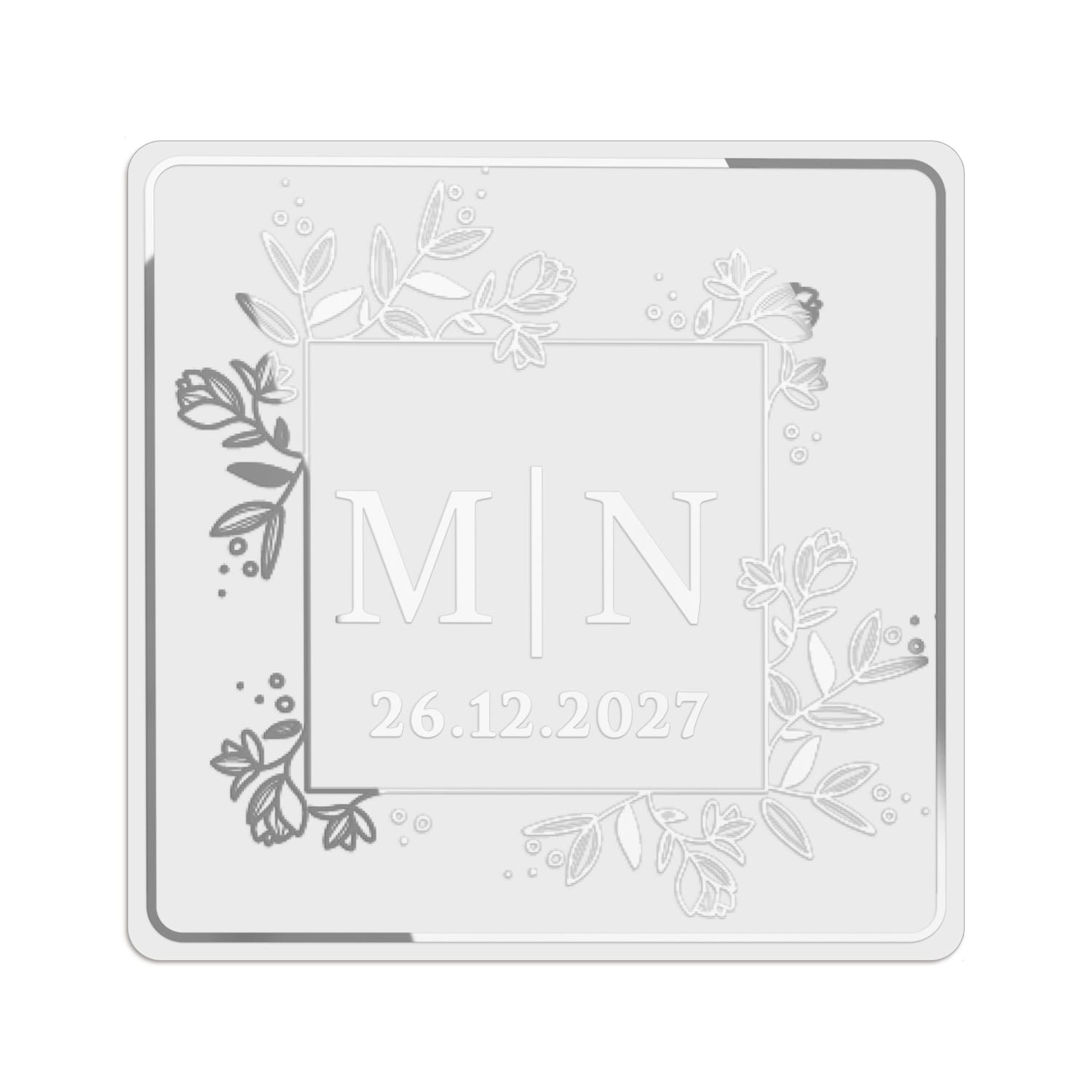 Monogram Leaves Frame Clear Wedding Label