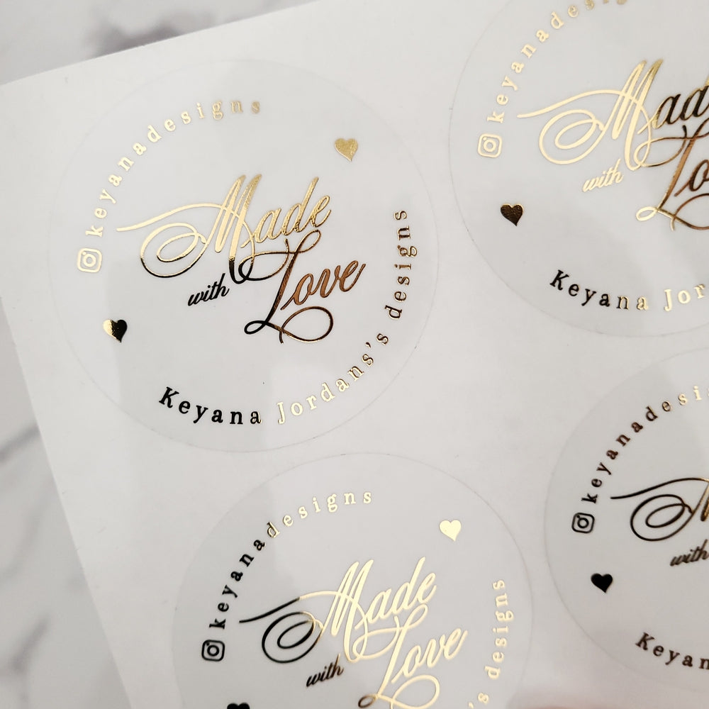 Gold Foiled 'Made with Love' Stickers - Elegant Packaging Labeling Solution - Customizable Design Options - High-Quality Vinyl