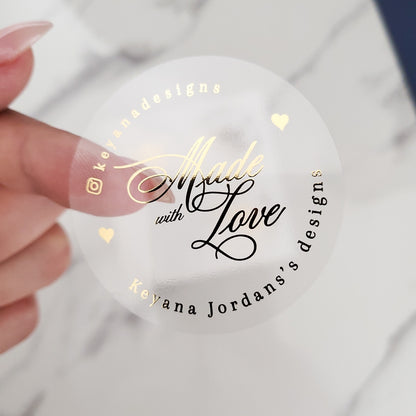 Gold Foiled 'Made with Love' Stickers - Elegant Packaging Labeling Solution - Customizable Design Options - High-Quality Vinyl