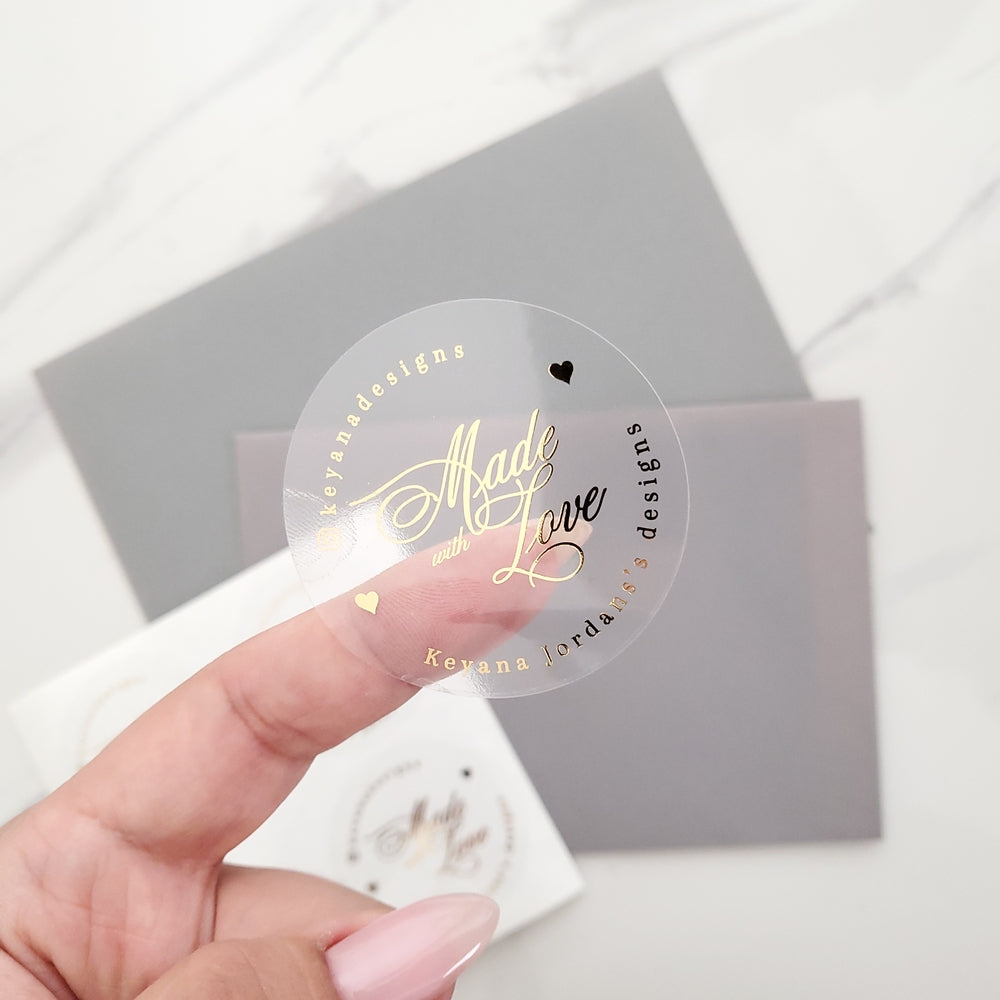 Gold Foiled 'Made with Love' Stickers - Elegant Packaging Labeling Solution - Customizable Design Options - High-Quality Vinyl