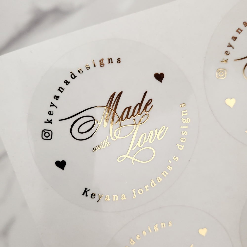 Gold Foiled 'Made with Love' Stickers - Elegant Packaging Labeling Solution - Customizable Design Options - High-Quality Vinyl