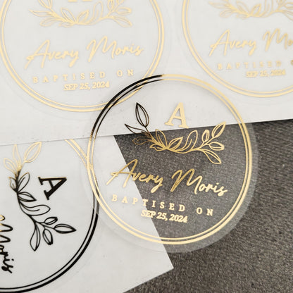 gold foiled baptism stickers personalized with name and date - XOXOKristen