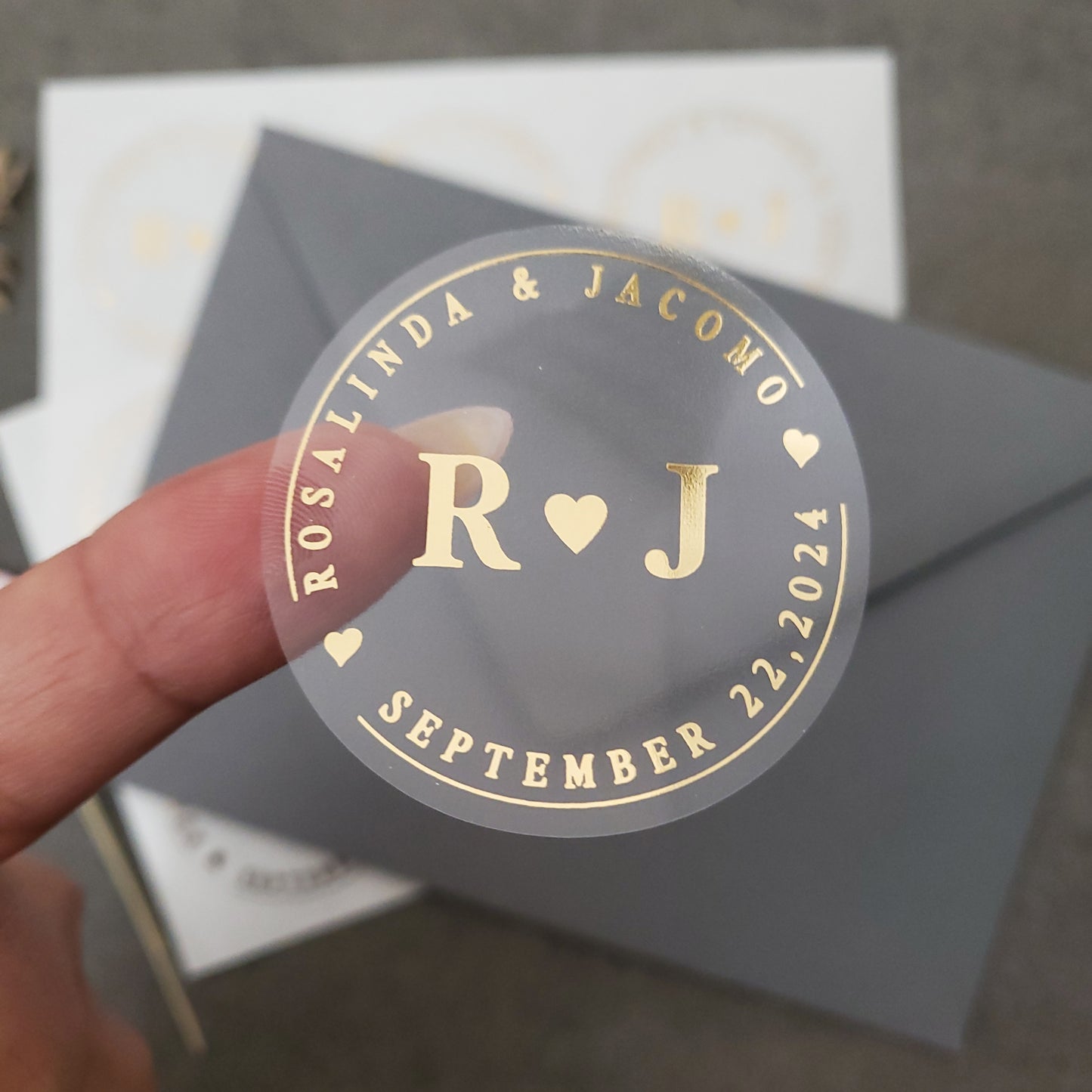 monogram gold foiled wedding favor stickers personalized with names and wedding date - XOXOKristen