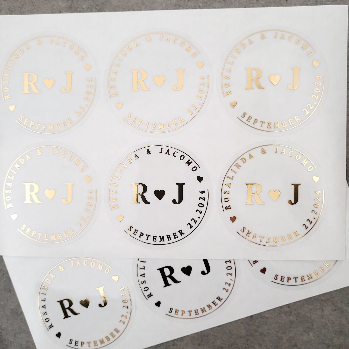 monogram gold foiled wedding favor stickers personalized with names and wedding date - XOXOKristen