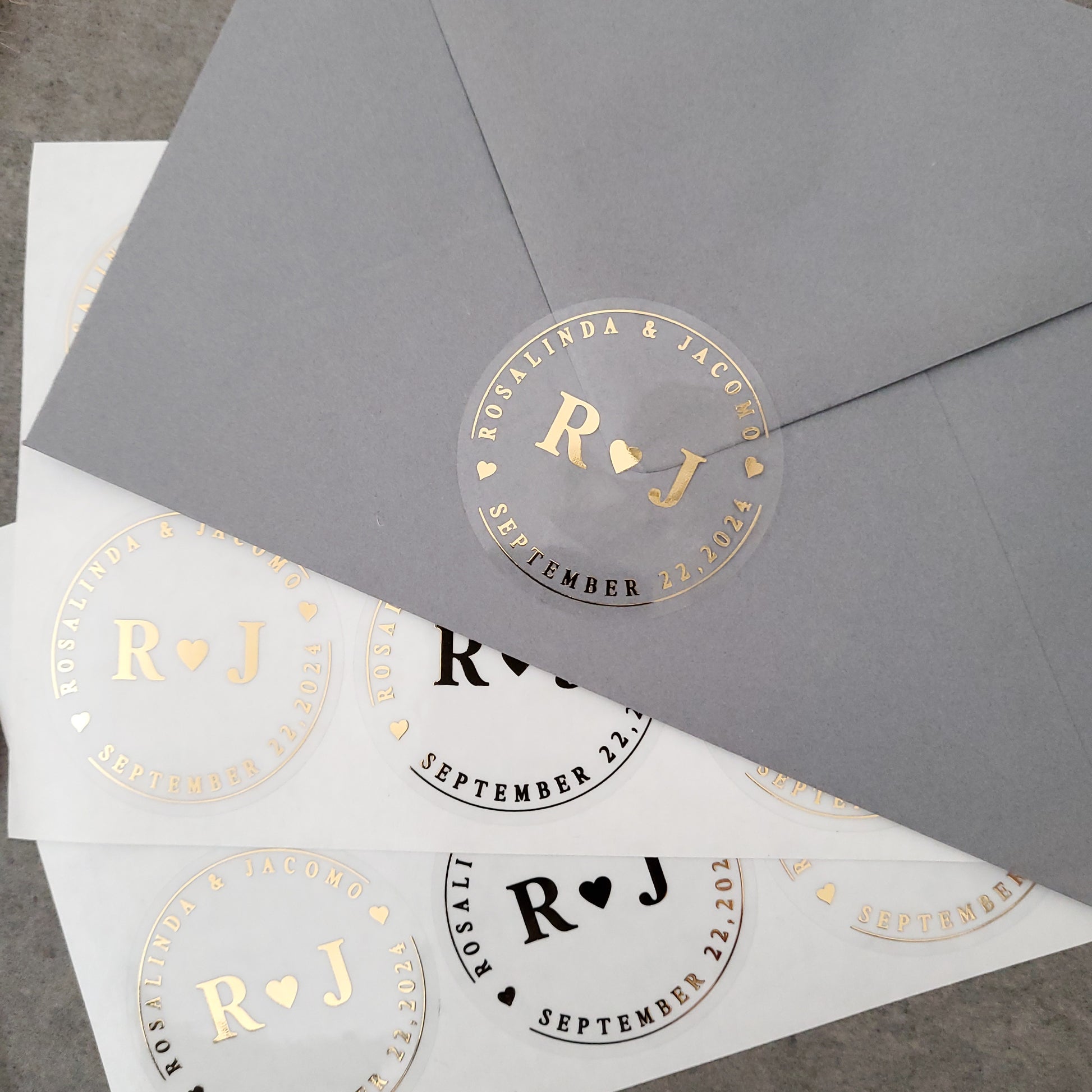 monogram gold foiled wedding favor stickers personalized with names and wedding date - XOXOKristen