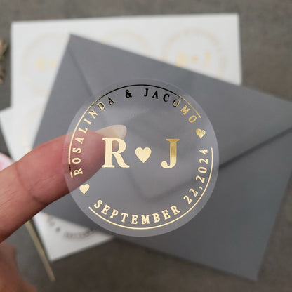 monogram gold foiled wedding favor stickers personalized with names and wedding date - XOXOKristen