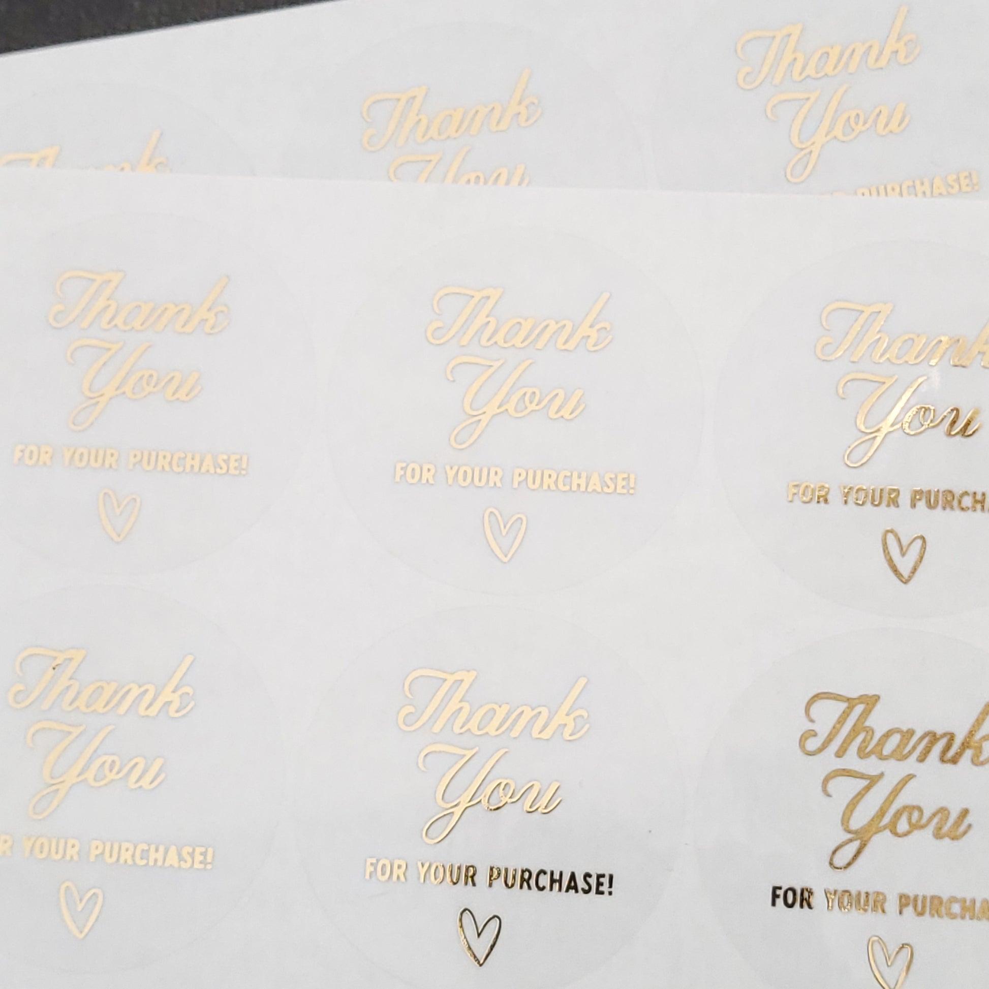 gold foiled clear sticker with "thank you for you purchase" text - XOXOKristen