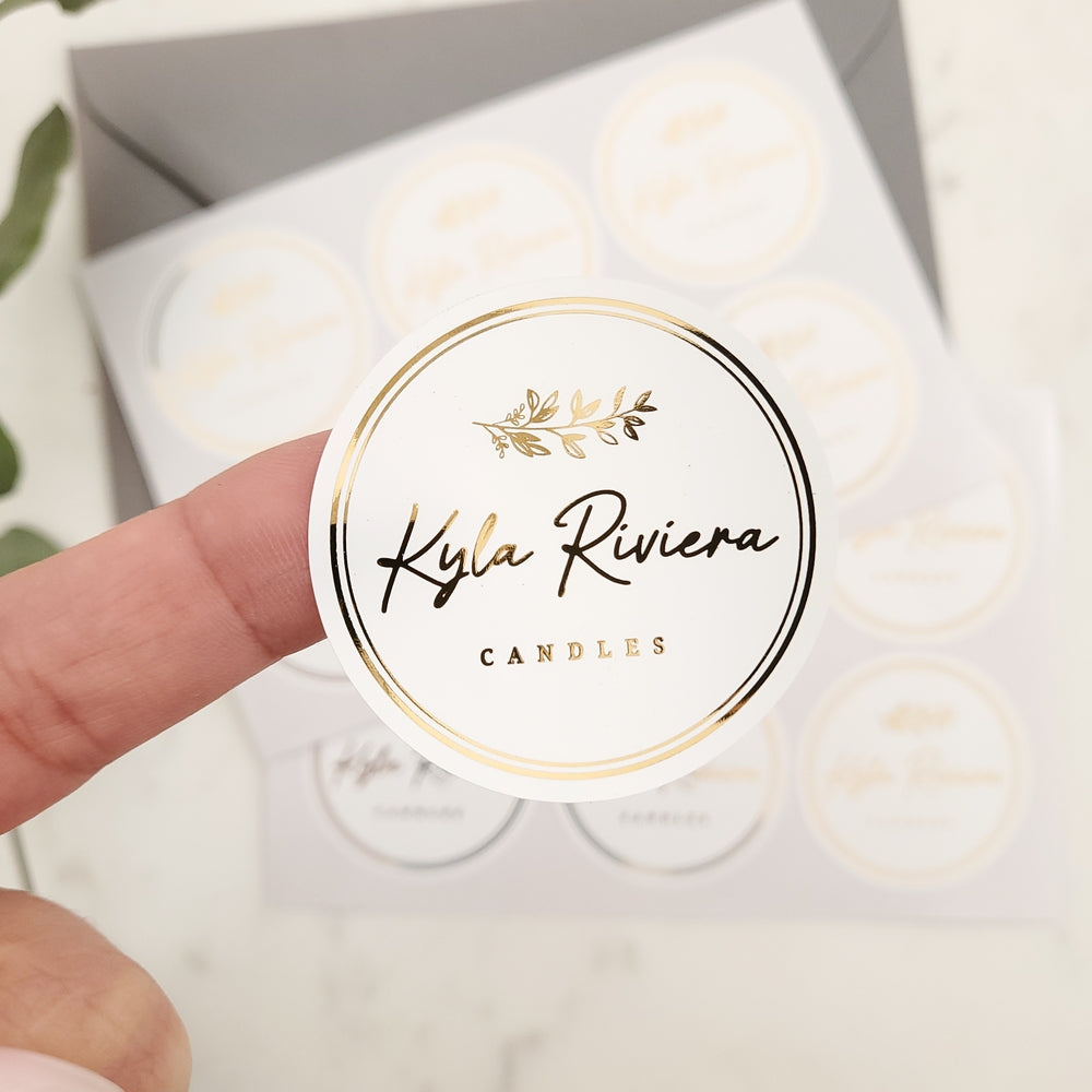 custom gold foiled product labeling stickers for handmade candles - XOXOKristen