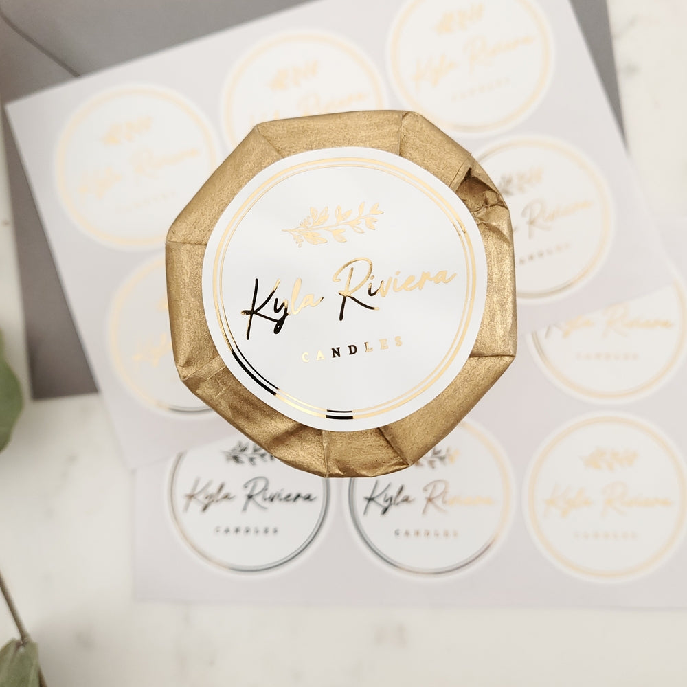 custom gold foiled product labeling stickers for handmade candles - XOXOKristen