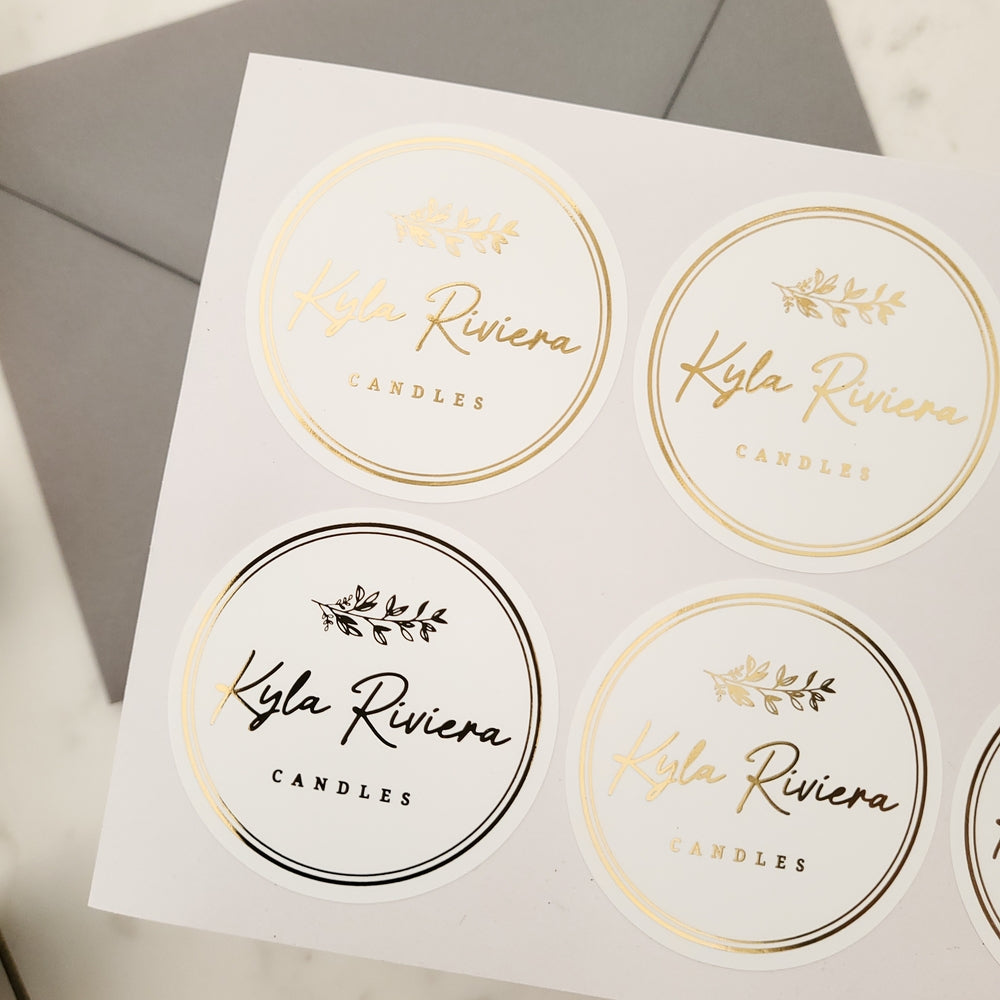 custom gold foiled product labeling stickers for handmade candles - XOXOKristen