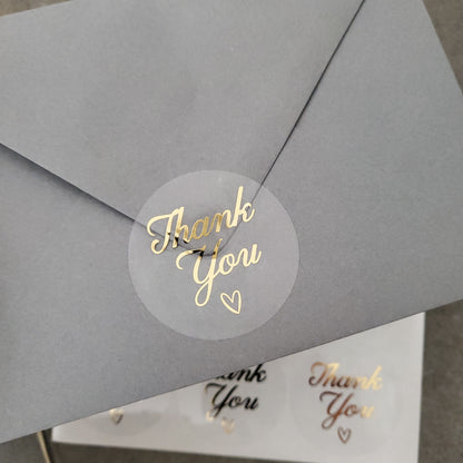 gold foiled thank you labels with little heart on a clear sticker - XOXOKristen