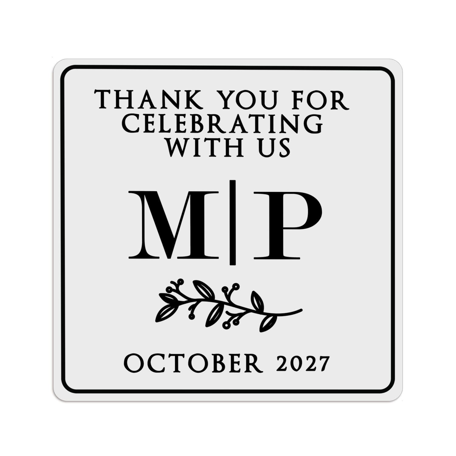 Leaf Ornament & Initials Clear Wedding Sticker