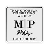 Leaf Ornament & Initials Clear Wedding Sticker