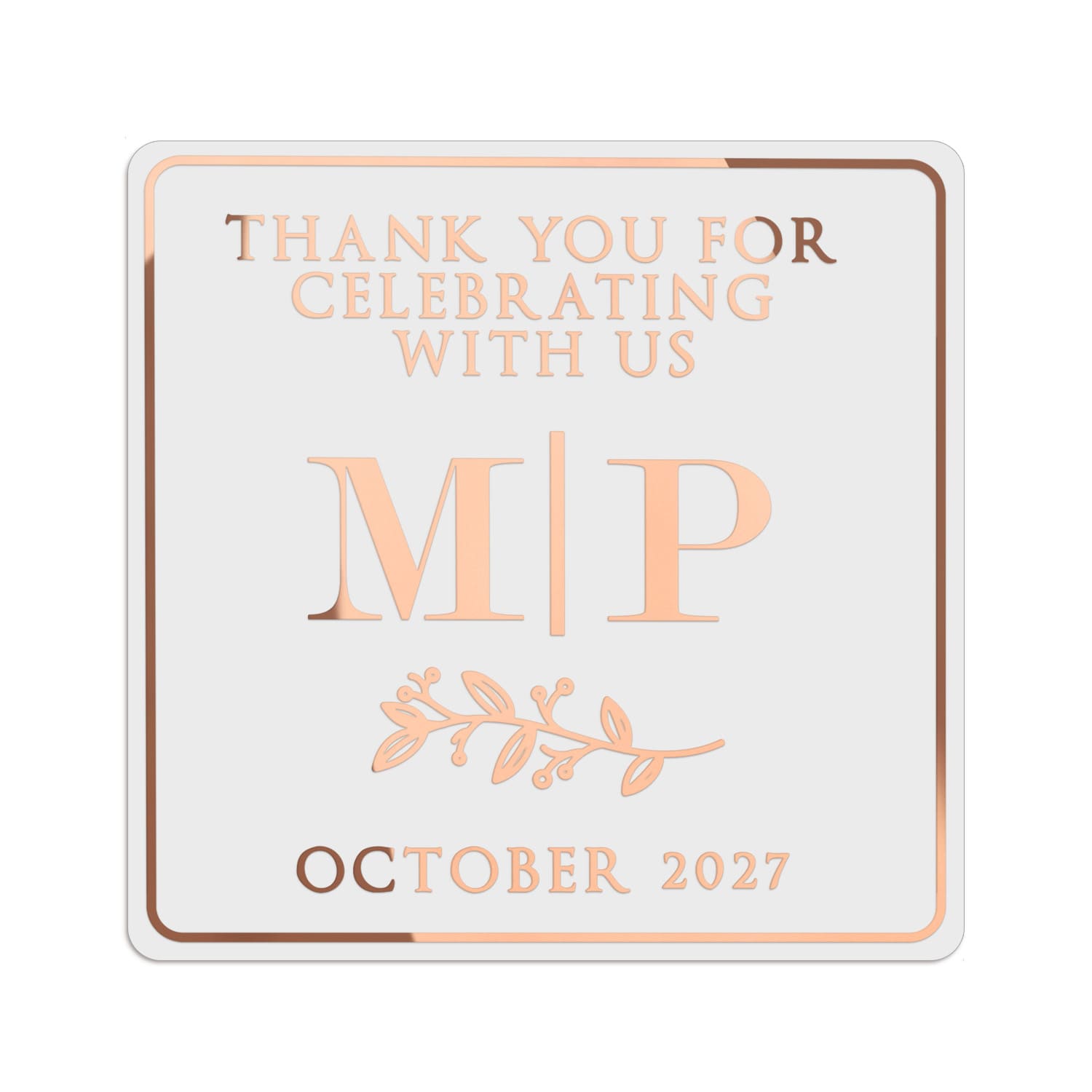 Leaf Ornament & Initials Clear Wedding Sticker
