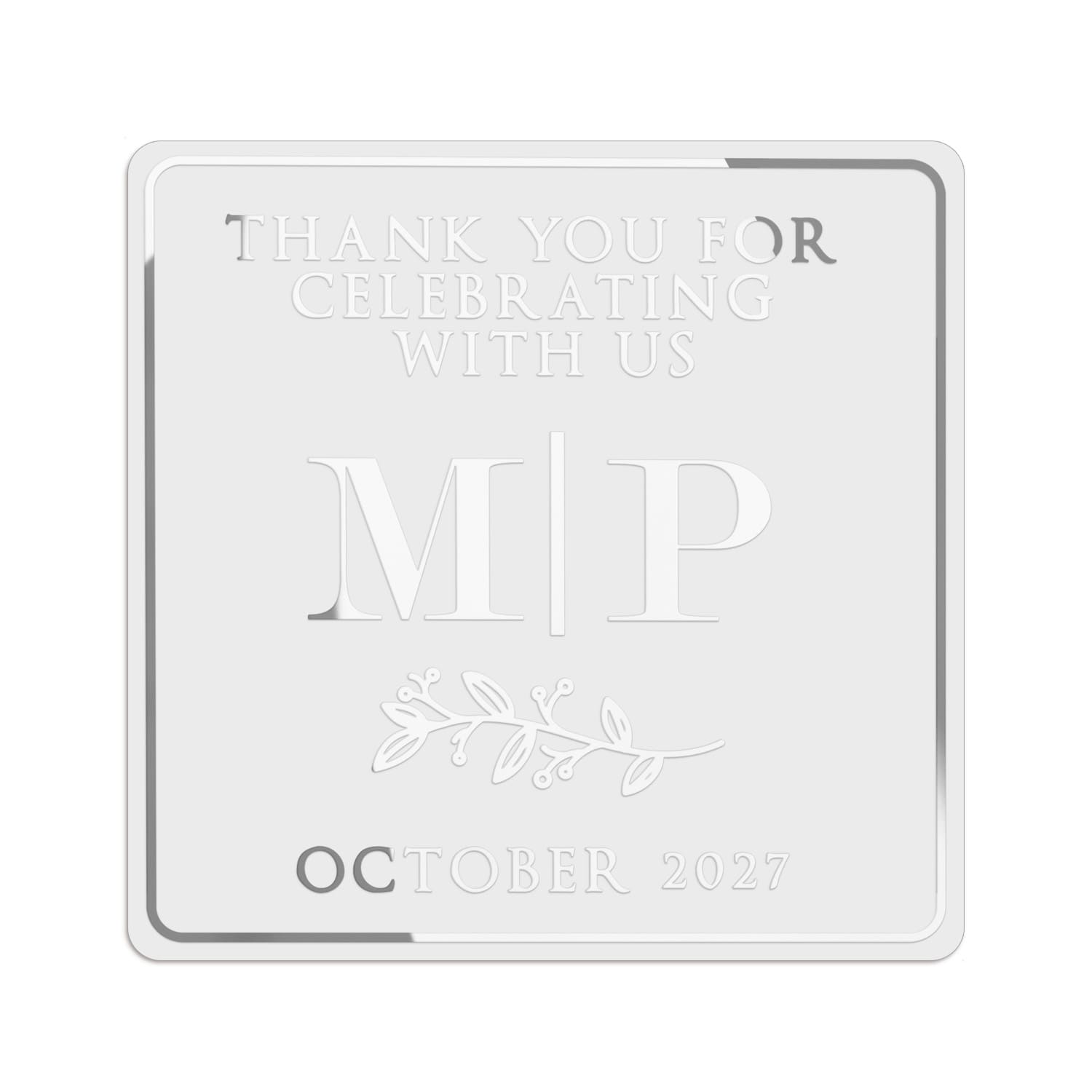 Leaf Ornament & Initials Clear Wedding Sticker