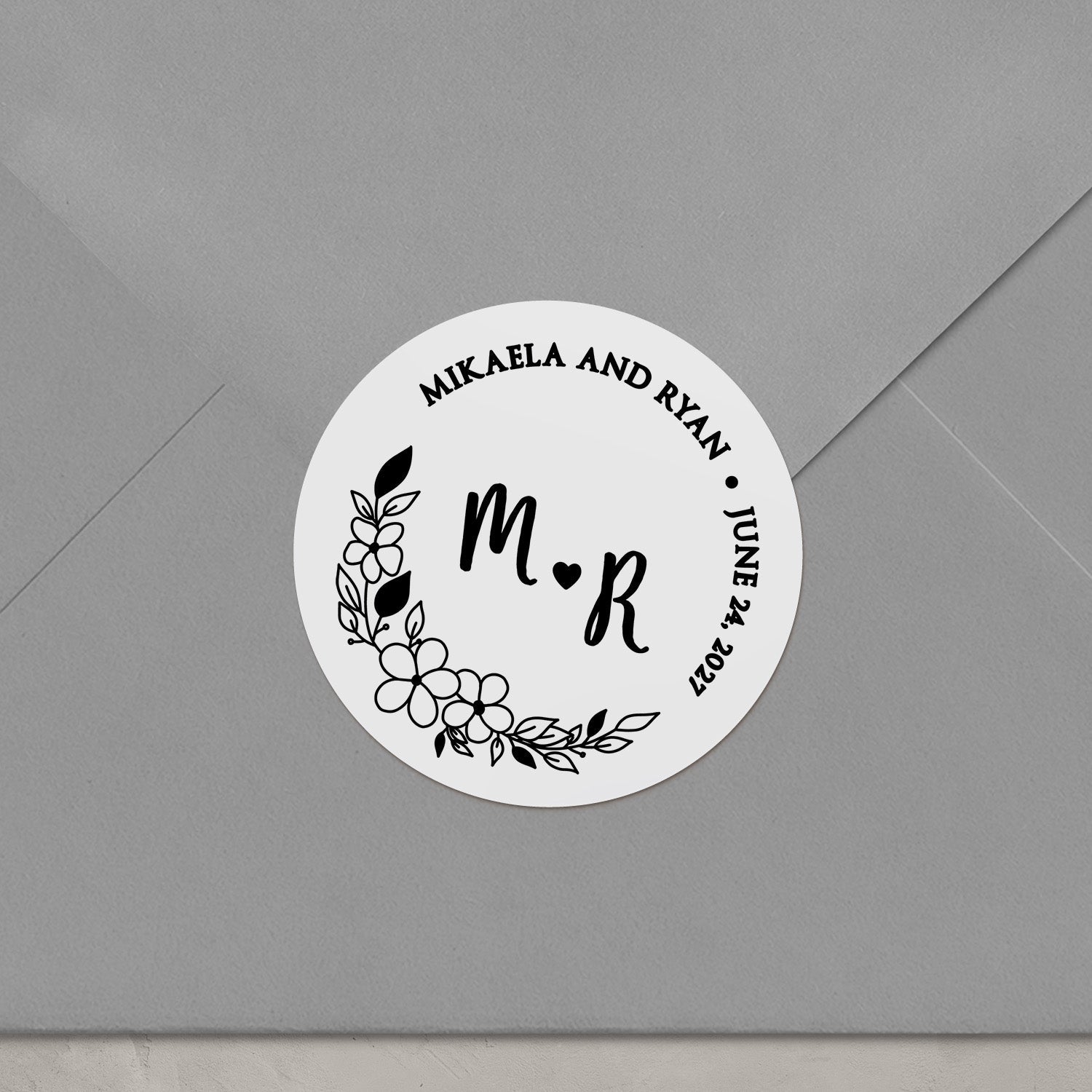 Floral Wedding Stickers with Initials - XOXOKristen