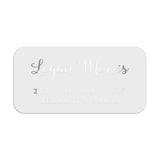 XOXOKristen silver foil address label with elegant script name and serif address text, printed on clear PVC vinyl for wedding stationery - XOXOKristen