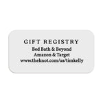 XOXOKristen personalized wedding gift registry sticker in black print, for additional information on invitations