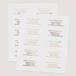 XOXOKristen cleary glossy rectangular personalized gift registry label in gold foil print, for additional information on invitations