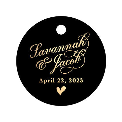 Custom Gold Foiled Wedding Favor Tags in Black