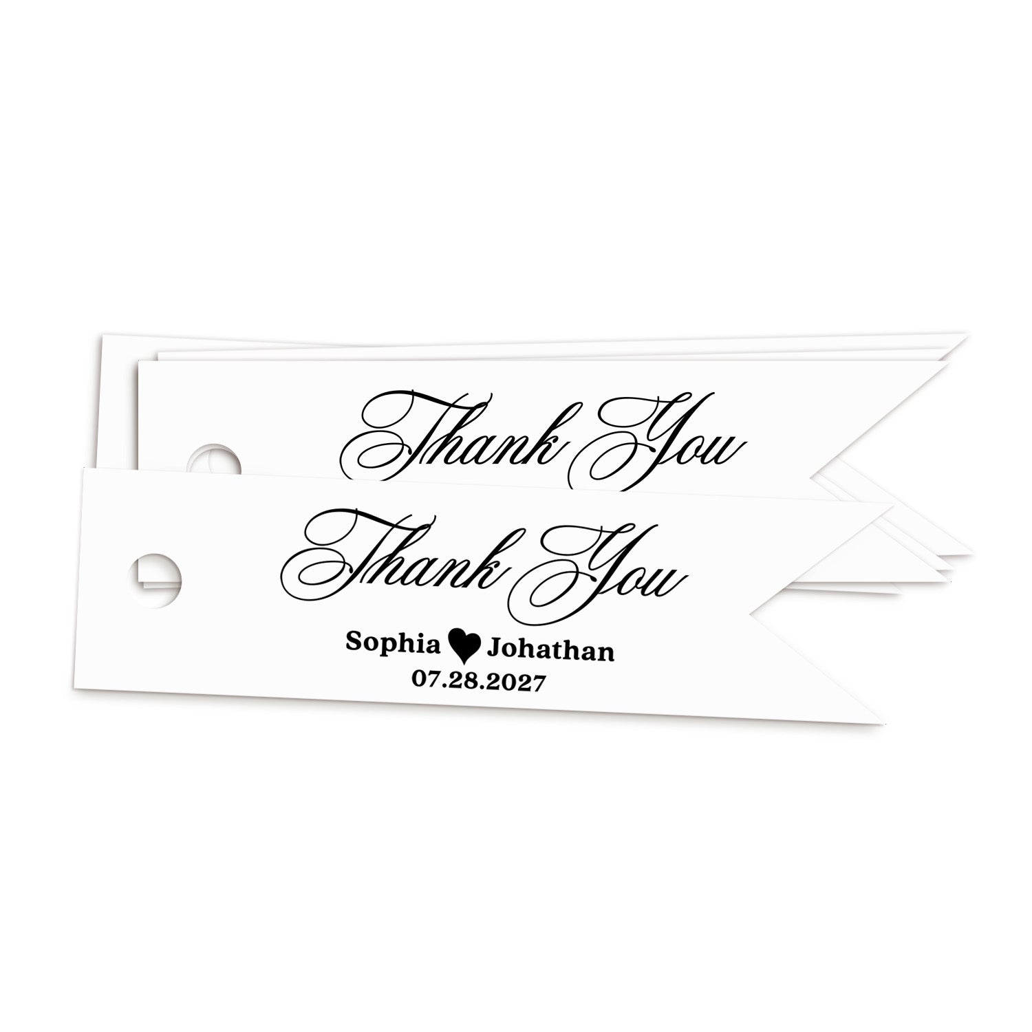 XOXOKristen black print Thank You Wedding Favor Tags featuring elegant cursive “Thank You” and heart design on white cardstock — versatile and personalized for any wedding celebration.