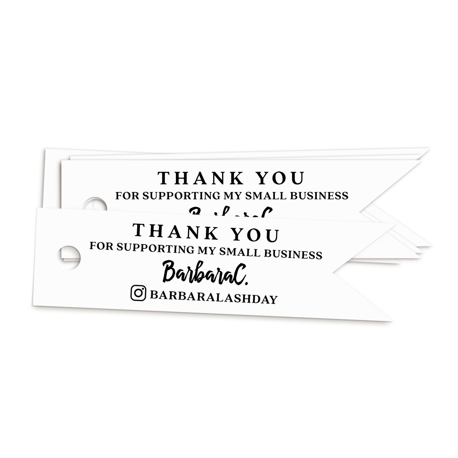 XOXOKristen black print Small Business Thank You Tags featuring bold “Thank you for supporting my small business” and custom name — versatile flag tags for shop owners and packaging.