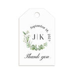 XOXOKristen Eucalyptus Thank You Tags printed on smooth matte white cardstock, featuring watercolor eucalyptus details in subtle shades of sage, mint, and olive for a calm, refined finish.