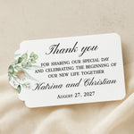 XOXOKristen Greenery Wedding Thank You Tag featuring eucalyptus leaves and refined typography — personalized and custom tag for elegant wedding favors.