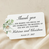 XOXOKristen Greenery Wedding Thank You Tag featuring eucalyptus leaves and refined typography — personalized and custom tag for elegant wedding favors.