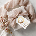 XOXOKristen Monogram Thank You Tags in gold foil featuring ornate circular frame and calligraphy typography — personalized custom wedding favor tags.