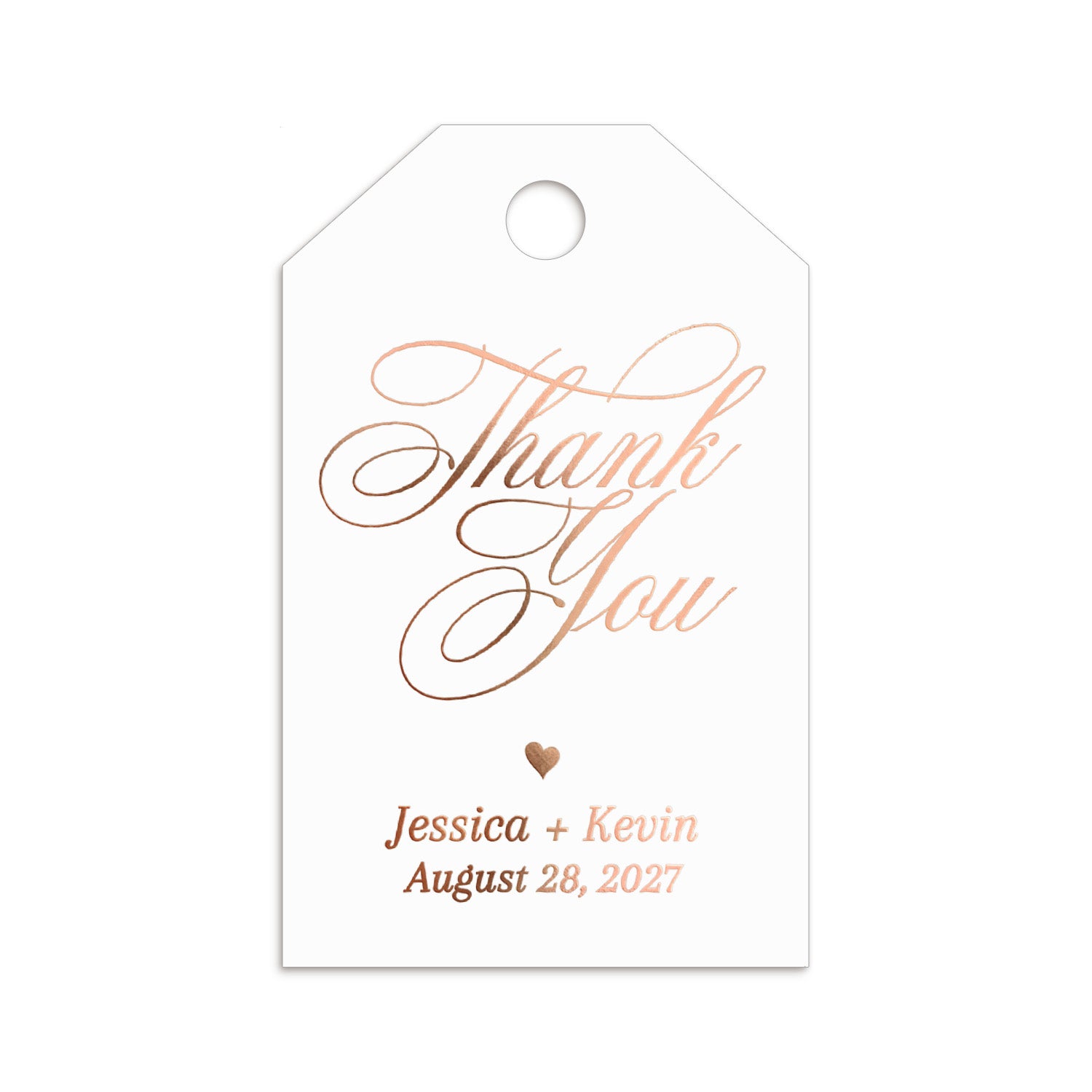 XOXOKristen Thank You Favor Tags in rose gold foil featuring modern calligraphy and heart detail — personalized and custom wedding favor tags.