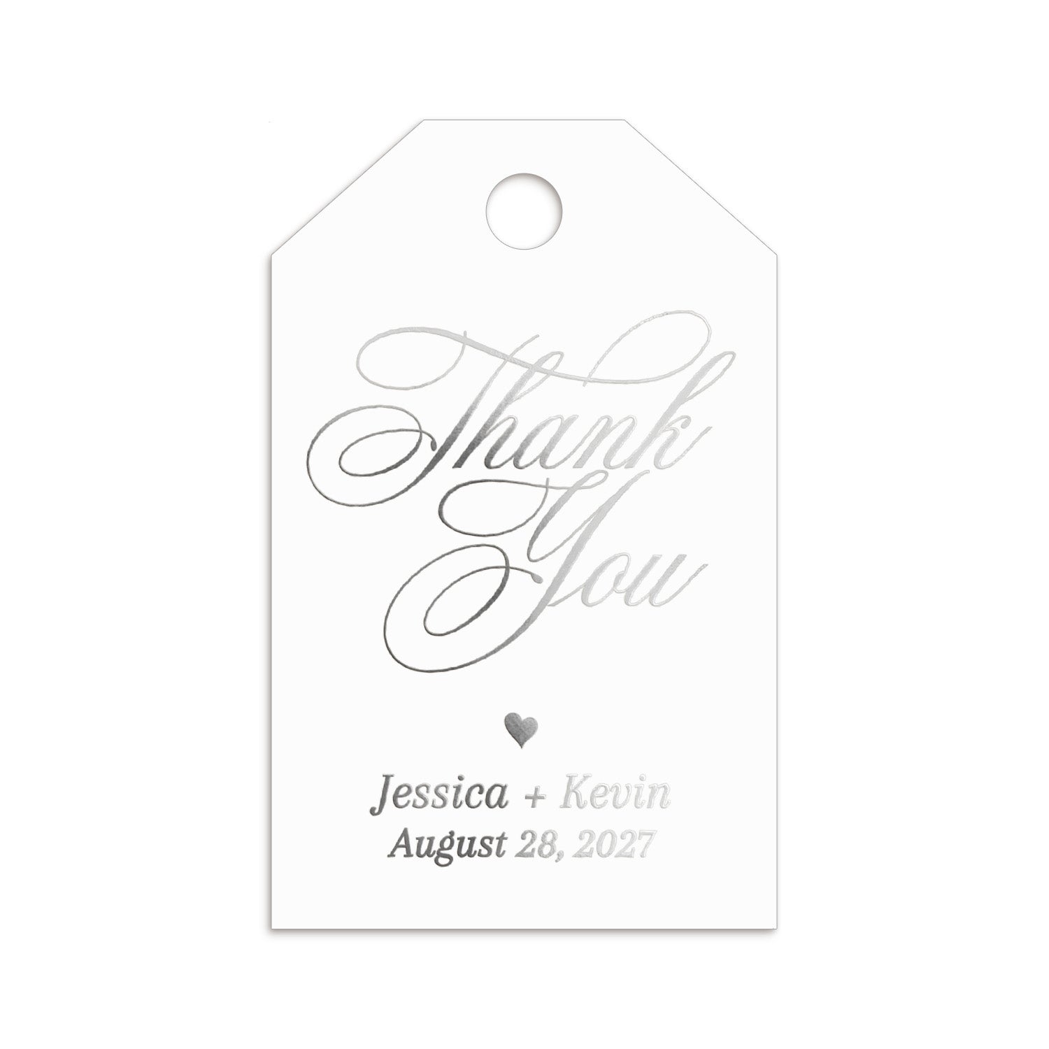 XOXOKristen Thank You Favor Tags in silver foil with refined typography and minimalist design — perfect personalized custom tags for weddings or parties.