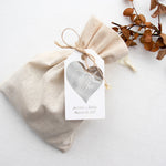 XOXOKristen Heart Thank You Tags in silver foil with refined typography — personalized and custom favor tags for modern wedding gifts.