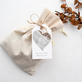 XOXOKristen Heart Thank You Tags in silver foil with refined typography — personalized and custom favor tags for modern wedding gifts.