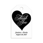 XOXOKristen Heart Thank You Tags with elegant black heart and white calligraphy reading “Thank You” — personalized and custom tags for weddings or party favors.