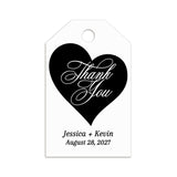 XOXOKristen Heart Thank You Tags with elegant black heart and white calligraphy reading “Thank You” — personalized and custom tags for weddings or party favors.
