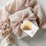 XOXOKristen Heart Thank You Tags printed in metallic gold foil with heart design and cursive “Thank You” text — custom favor tags for elegant celebrations.