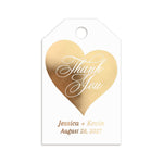 XOXOKristen Heart Thank You Tags printed in metallic gold foil with heart design and cursive “Thank You” text — custom favor tags for elegant celebrations.