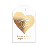 XOXOKristen Heart Thank You Tags printed in metallic gold foil with heart design and cursive “Thank You” text — custom favor tags for elegant celebrations.