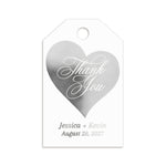 XOXOKristen Heart Thank You Tags in silver foil with refined typography — personalized and custom favor tags for modern wedding gifts.