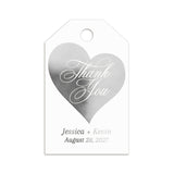 XOXOKristen Heart Thank You Tags in silver foil with refined typography — personalized and custom favor tags for modern wedding gifts.