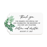 XOXOKristen Greenery Wedding Thank You Tag with printed text “Thank you for sharing our special day and celebrating the beginning of our new life together” — personalized and custom wedding favor tag with botanical greenery.