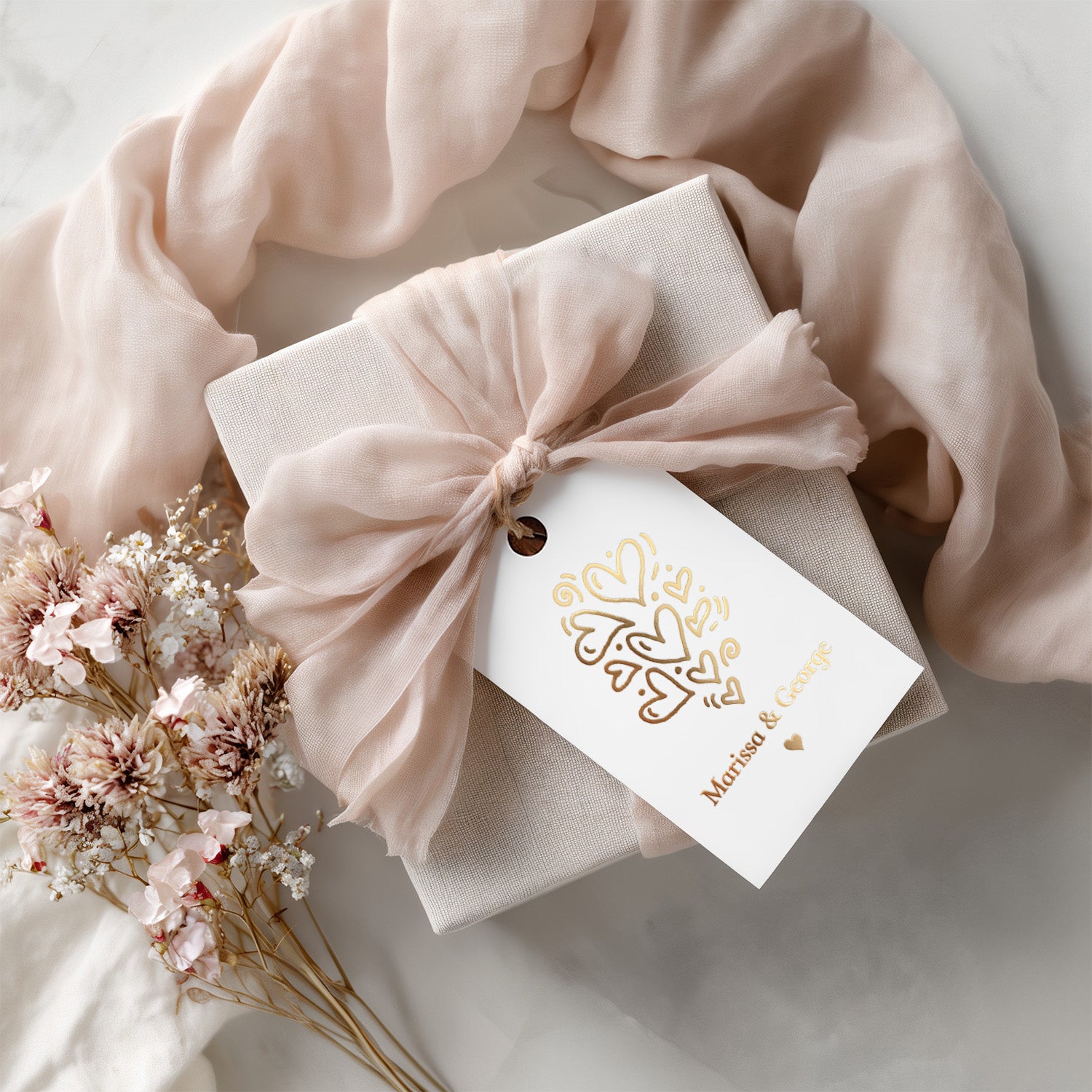 XOXOKristen Doodle Heart Thank You Tags printed in metallic gold foil featuring playful doodle hearts and personalized design — custom thank-you favor tags.