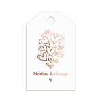 XOXOKristen Doodle Heart Thank You Tags in rose gold foil with modern doodle heart illustration and elegant personalization — custom favor tags for weddings.