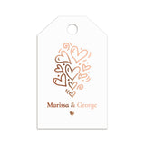 XOXOKristen Doodle Heart Thank You Tags in rose gold foil with modern doodle heart illustration and elegant personalization — custom favor tags for weddings.