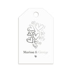 XOXOKristen Doodle Heart Thank You Tags in silver foil, showcasing whimsical hand-drawn hearts — personalized and custom foil gift or wedding favor tags.