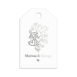 XOXOKristen Doodle Heart Thank You Tags in silver foil, showcasing whimsical hand-drawn hearts — personalized and custom foil gift or wedding favor tags.