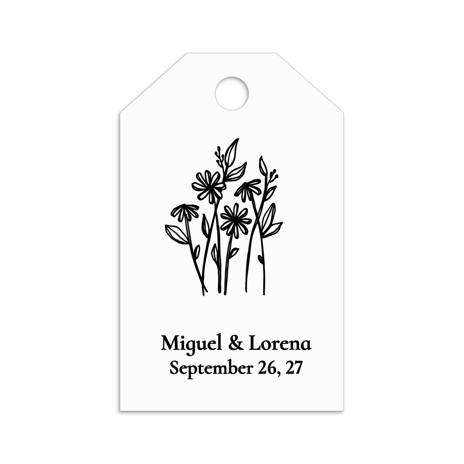 XOXOKristen Floral Line Art Thank You Tags featuring minimalist black floral line drawing with personalized text — custom wedding favor tag.