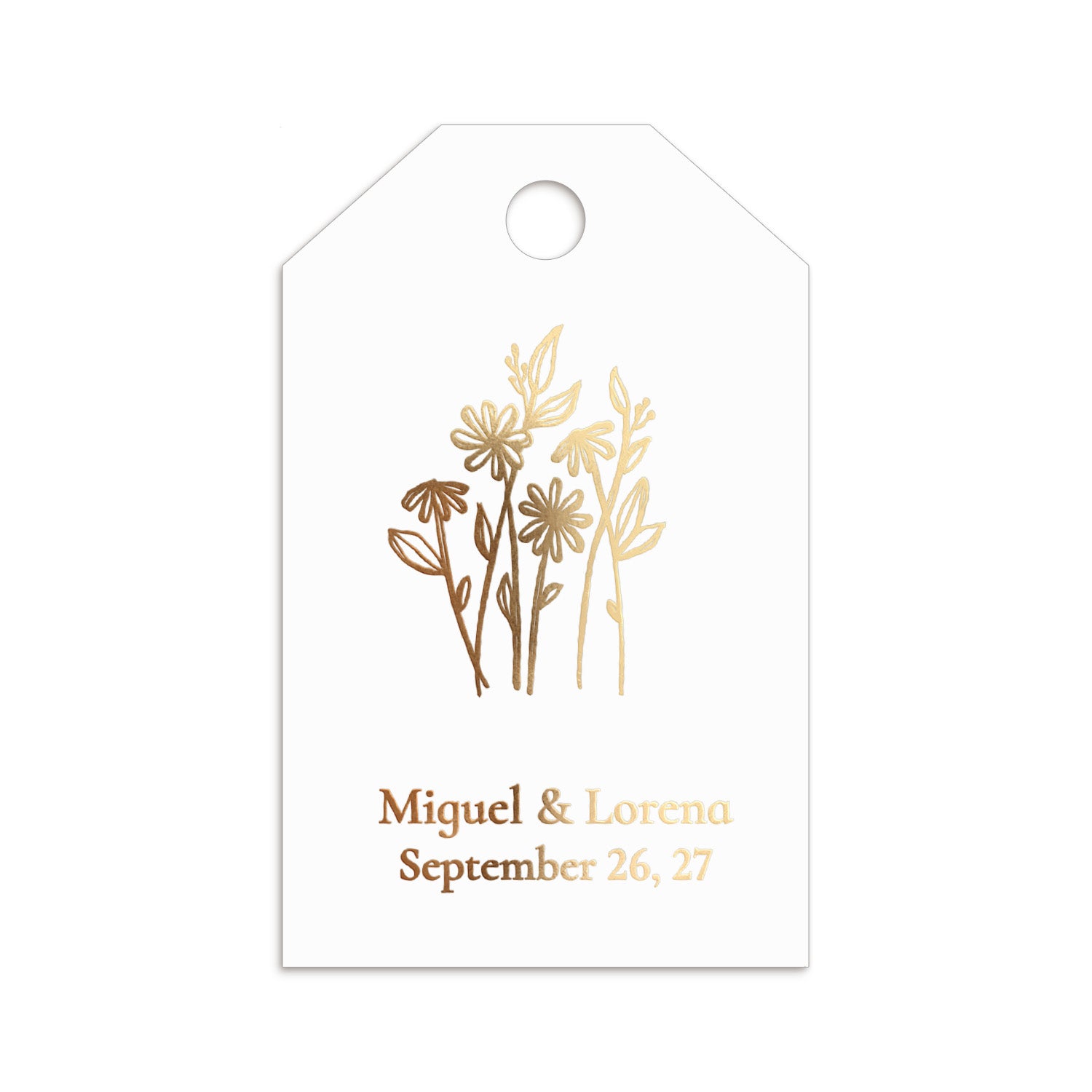 XOXOKristen Floral Line Art Thank You Tags printed in elegant gold foil with delicate wildflower illustration — personalized and custom thank-you favor tags.